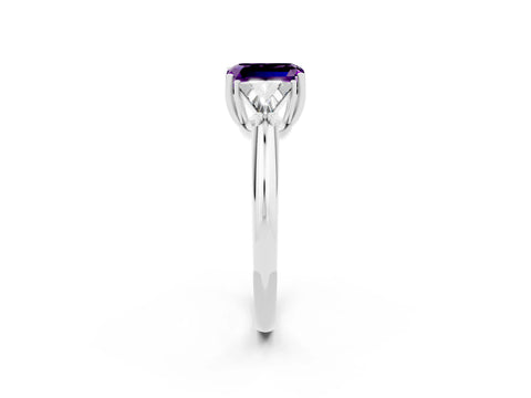 White gold Three-Stone Emerald Cut Cut Diamond Ring with Trillion Side Stones and Four-Prong Setting_2