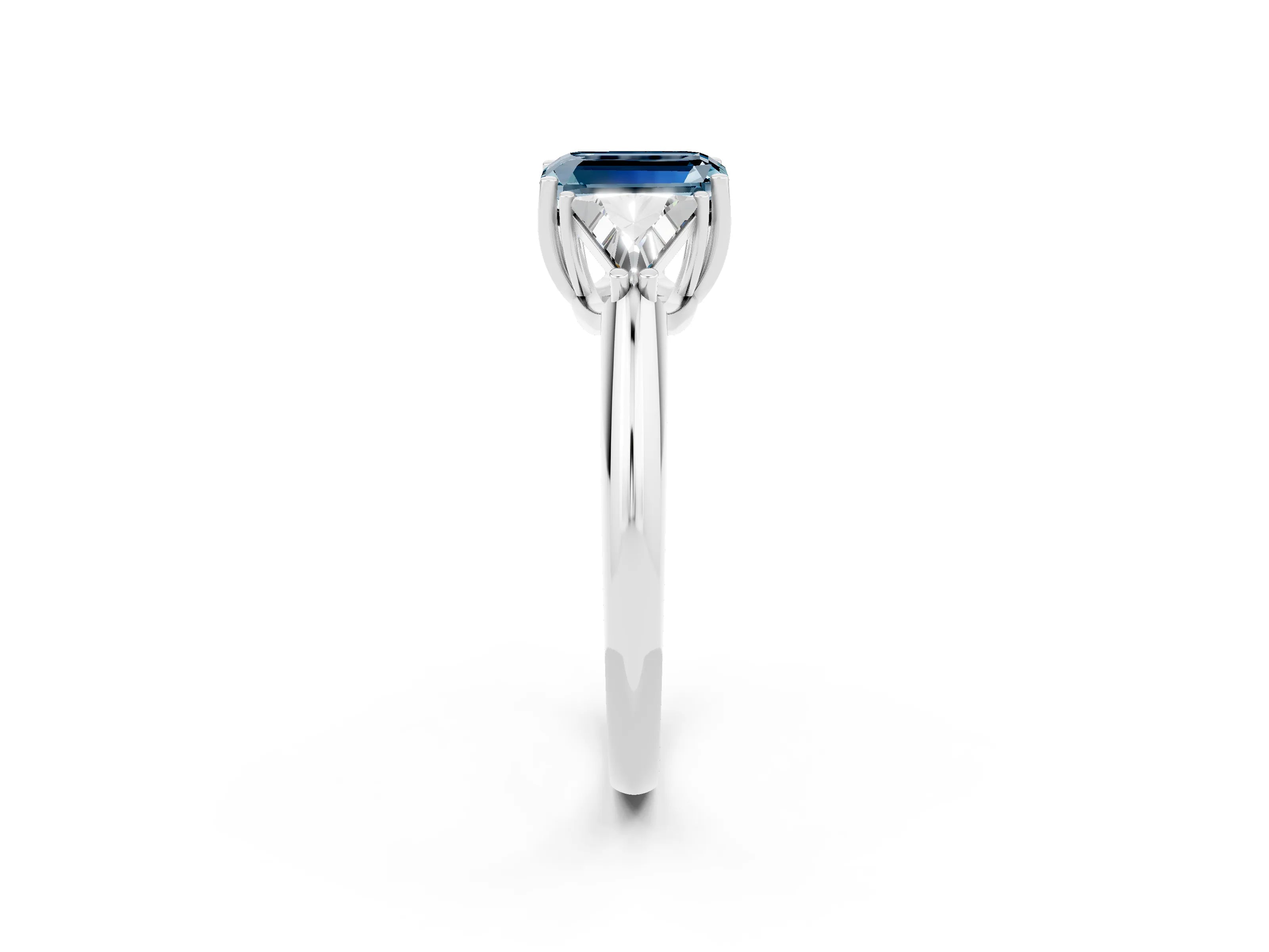 White gold Three-Stone Emerald Cut Cut Diamond Ring with Trillion Side Stones and Four-Prong Setting_2