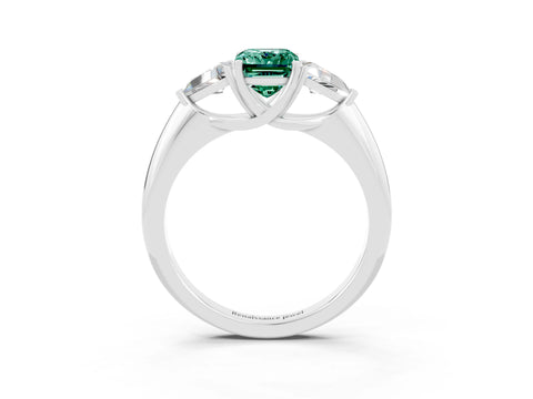 White gold Three-Stone Emerald Cut Cut Diamond Ring with Trillion Side Stones and Four-Prong Setting_3