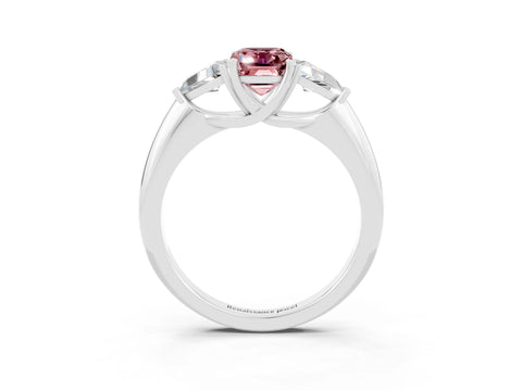 White gold Three-Stone Emerald Cut Cut Diamond Ring with Trillion Side Stones and Four-Prong Setting_3