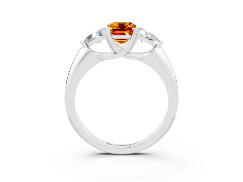 White gold Three-Stone Emerald Cut Cut Diamond Ring with Trillion Side Stones and Four-Prong Setting_3