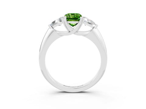White gold Three-Stone Emerald Cut Cut Diamond Ring with Trillion Side Stones and Four-Prong Setting_3