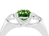 White gold Three-Stone Emerald Cut Cut Diamond Ring with Trillion Side Stones and Four-Prong Setting_4