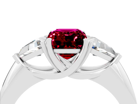 White gold Three-Stone Emerald Cut Cut Diamond Ring with Trillion Side Stones and Four-Prong Setting_4