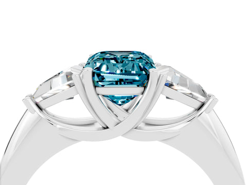 White gold Three-Stone Emerald Cut Cut Diamond Ring with Trillion Side Stones and Four-Prong Setting_4