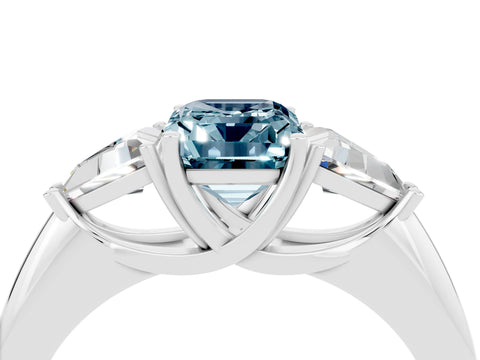White gold Three-Stone Emerald Cut Cut Diamond Ring with Trillion Side Stones and Four-Prong Setting_4