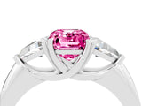 White gold Three-Stone Emerald Cut Cut Diamond Ring with Trillion Side Stones and Four-Prong Setting_4