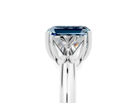 White gold Three-Stone Emerald Cut Cut Diamond Ring with Trillion Side Stones and Four-Prong Setting_5