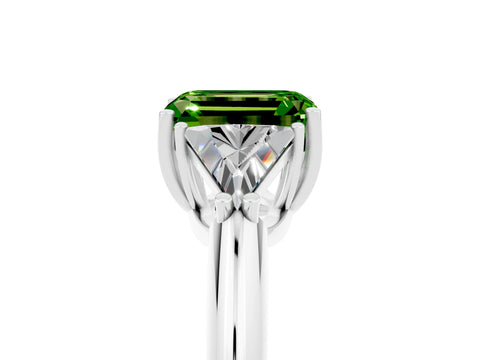 White gold Three-Stone Emerald Cut Cut Diamond Ring with Trillion Side Stones and Four-Prong Setting_5