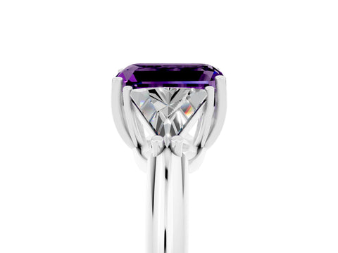 White gold Three-Stone Emerald Cut Cut Diamond Ring with Trillion Side Stones and Four-Prong Setting_5