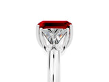 White gold Three-Stone Emerald Cut Cut Diamond Ring with Trillion Side Stones and Four-Prong Setting_5