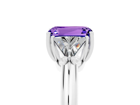 White gold Three-Stone Emerald Cut Cut Diamond Ring with Trillion Side Stones and Four-Prong Setting_5