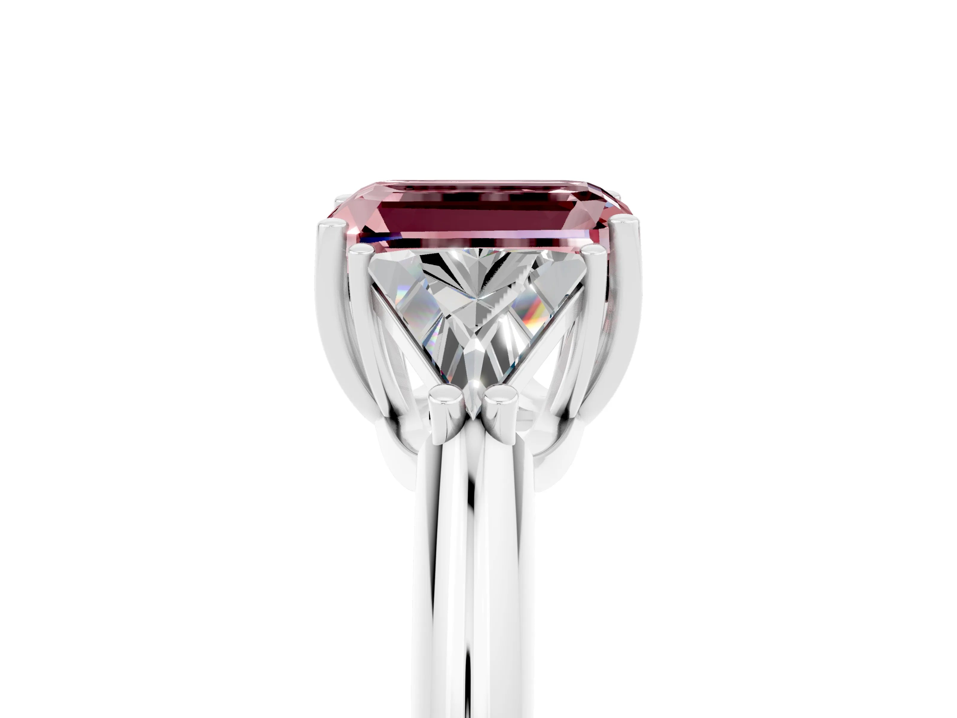 White gold Three-Stone Emerald Cut Cut Diamond Ring with Trillion Side Stones and Four-Prong Setting_5