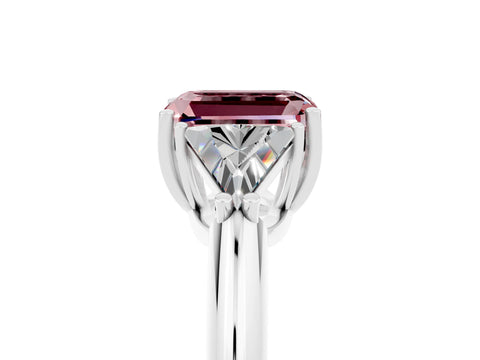 White gold Three-Stone Emerald Cut Cut Diamond Ring with Trillion Side Stones and Four-Prong Setting_5