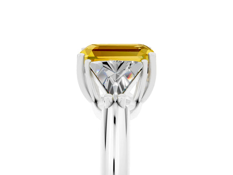 White gold Three-Stone Emerald Cut Cut Diamond Ring with Trillion Side Stones and Four-Prong Setting_5