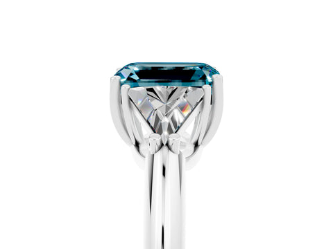 White gold Three-Stone Emerald Cut Cut Diamond Ring with Trillion Side Stones and Four-Prong Setting_5