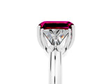 White gold Three-Stone Emerald Cut Cut Diamond Ring with Trillion Side Stones and Four-Prong Setting_5