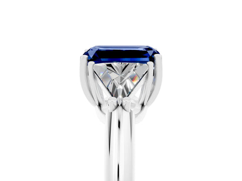 White gold Three-Stone Emerald Cut Cut Diamond Ring with Trillion Side Stones and Four-Prong Setting_5