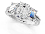 White gold Three-Stone Emerald Cut Cut Milgrain Pavé Engagement Ring_20