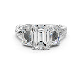 White gold Three-Stone Emerald Cut Diamond Braided Band Ring with Four-Prong Setting_103