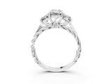 White gold Three-Stone Emerald Cut Diamond Braided Band Ring with Four-Prong Setting_106