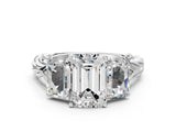 10K White Gold Three-Stone 1.60 Carat D VS1 Emerald Diamond Braided Band Ring with Four-Prong Setting