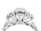 10K White Gold Three-Stone 1.60 Carat D VS1 Emerald Diamond Braided Band Ring with Four-Prong Setting