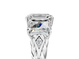 10K White Gold Three-Stone 1.60 Carat D VS1 Emerald Diamond Braided Band Ring with Four-Prong Setting