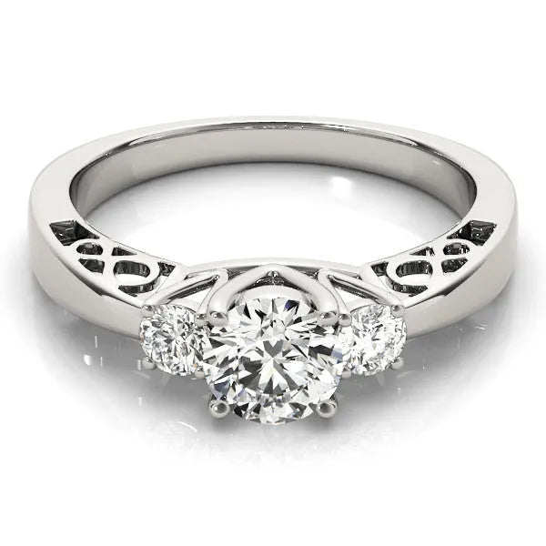 White gold Three-Stone Emerald Cut Diamond Cathedral Engagement Ring with Prong Setting