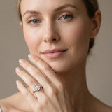 White gold Three-Stone Emerald Cut Diamond Cathedral Engagement Ring with Prong Setting_7