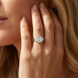 White gold Three-Stone Emerald Cut Diamond Cathedral Engagement Ring with Prong Setting_8