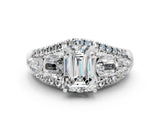 White gold Three-Stone Emerald Cut Diamond Engagement Ring with Pave Band and Prong Setting_18