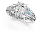 White gold Three-Stone Emerald Cut Diamond Engagement Ring with Pave Band and Prong Setting_19
