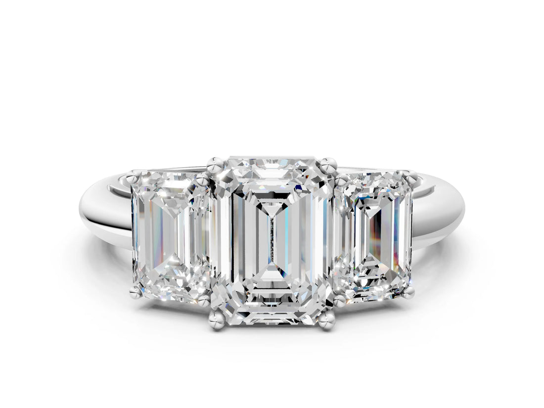 White gold Three-Stone Emerald Cut Diamond Engagement Ring with Prong Setting on a White Gold Band_6