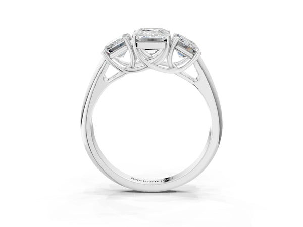 White gold Three-Stone Emerald Cut Diamond Engagement Ring with Prong Setting