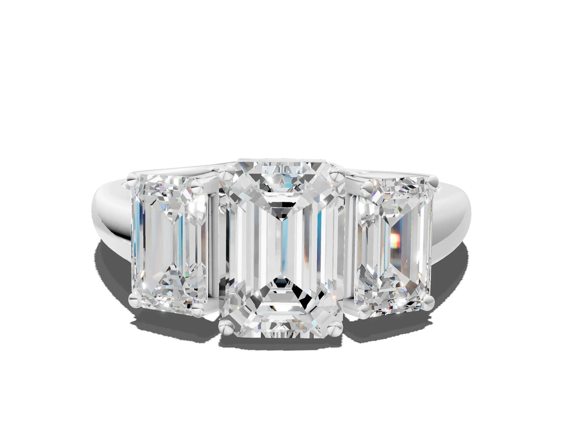 White gold Three-Stone Emerald Cut Diamond Engagement Ring with Prong Setting_7