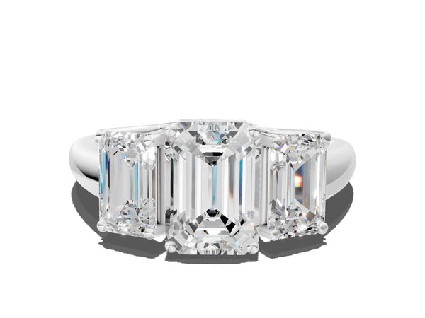 White gold Three-Stone Emerald Cut Diamond Engagement Ring with Prong Setting