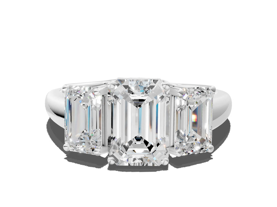 White gold Three-Stone Emerald Cut Diamond Engagement Ring with Prong Setting