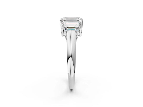 White gold Three-Stone Emerald Cut Diamond Engagement Ring with Prong Setting