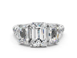 White gold Three-Stone Emerald Cut Diamond Pavé Band with Prong Setting_83