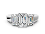 White gold Three-Stone Emerald Cut Diamond Ring with Channel Set Band and Four-Prong Setting_107