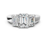 White gold Three-Stone Emerald Cut Diamond Ring with Channel Set Band and Four-Prong Setting_47