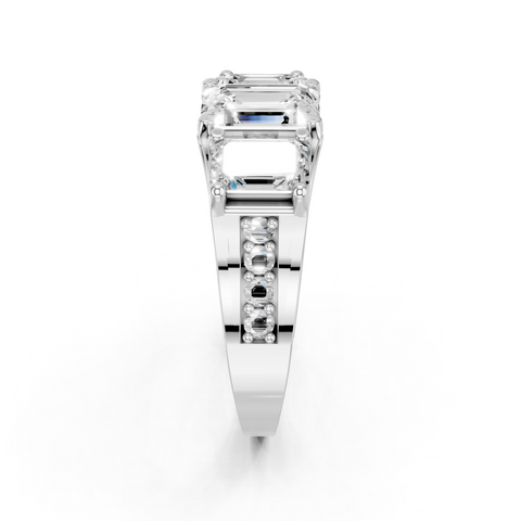 White gold Three-Stone Emerald Cut Diamond Ring with Channel-Set Band and Four-Prong Setting_4