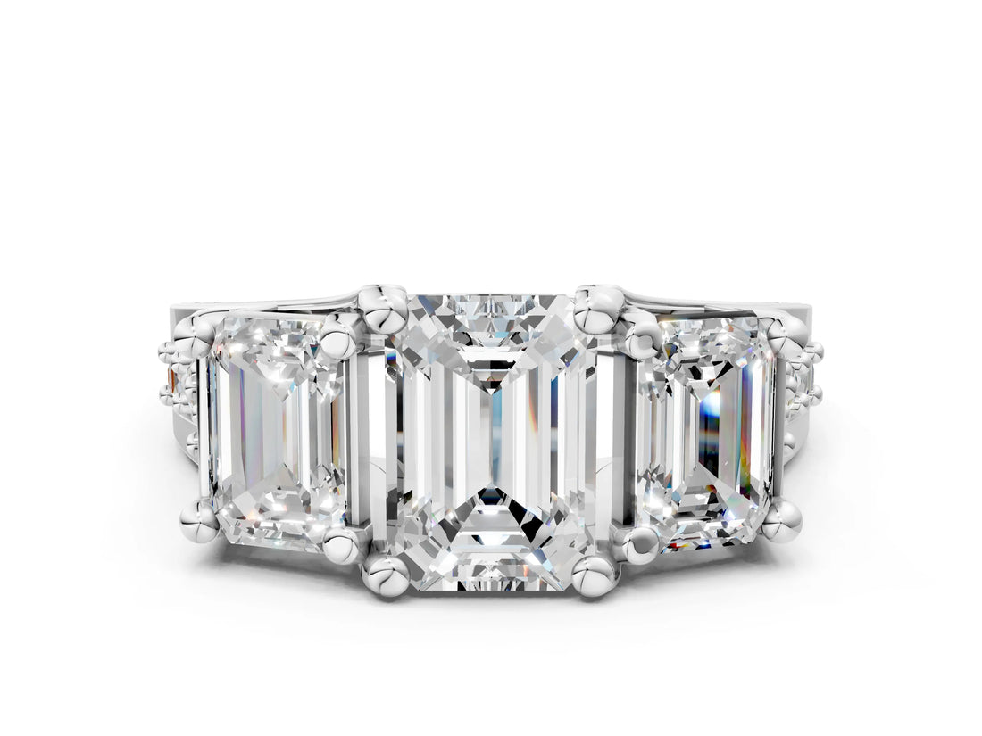 White gold Three-Stone Emerald Cut Diamond Ring with Channel-Set Band and Four-Prong Setting_52
