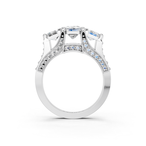 White gold Three-Stone Emerald Cut Diamond Ring with Channel-Set Band and Four-Prong Setting_5