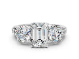 White gold Three-Stone Emerald Cut Diamond Ring with Channel-Set Band and Prong Setting_6