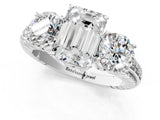 White gold Three-Stone Emerald Cut Diamond Ring with Channel-Set Band and Prong Setting_7