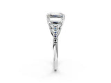 10K White Gold Three-Stone 2.50 Carat D VVS2 Emerald Diamond Ring with Round Pavé Band and Prong Setting