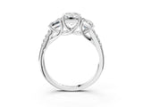 10K White Gold Three-Stone 2.50 Carat D VVS2 Emerald Diamond Ring with Round Pavé Band and Prong Setting