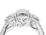 10K White Gold Three-Stone 2.50 Carat D VVS2 Emerald Diamond Ring with Round Pavé Band and Prong Setting